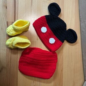 Handmade Newborn Mickey Mouse Hat and Booties Diaper Cover/Photo Op